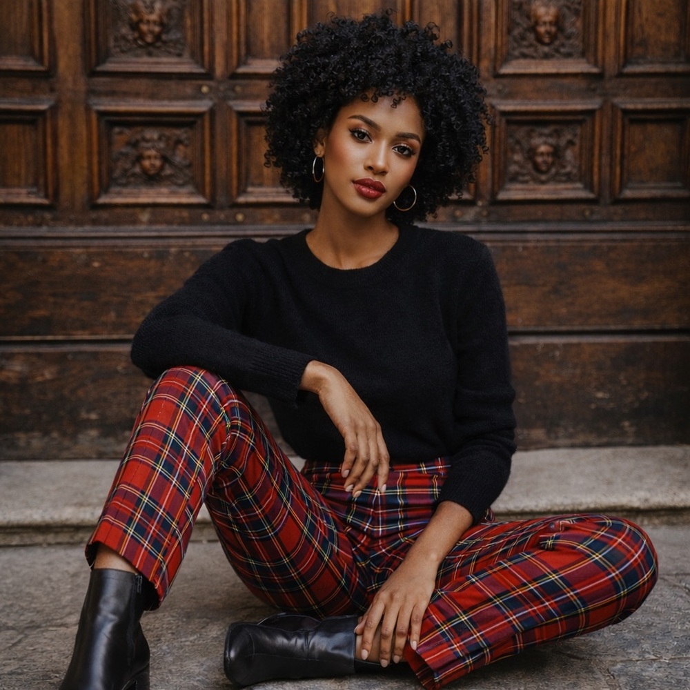 Zara Red Tartan Plaid Pants - Size Small